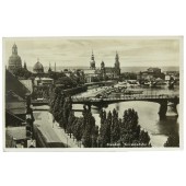Postcard with postal stamp. Dresden Terrassenufer Luftschutz ist nationale Pflicht